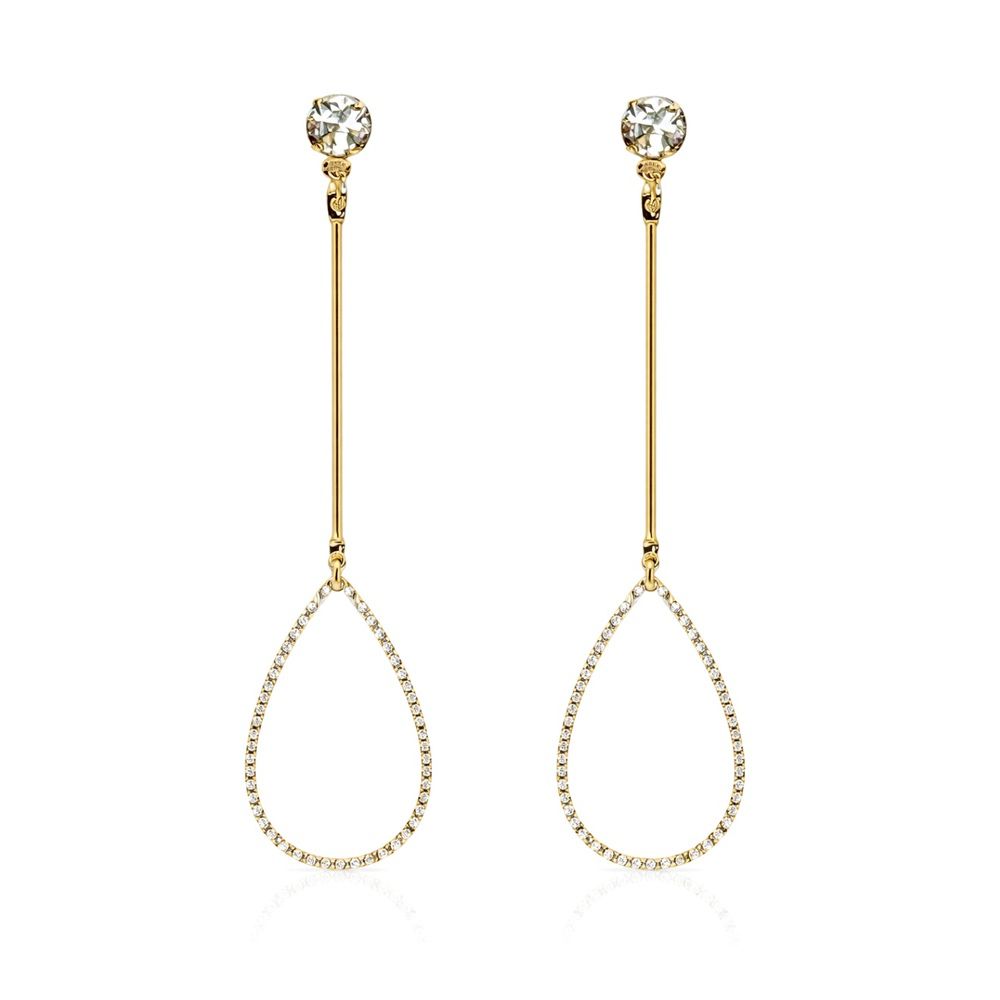 Brinco Palito Gota Vazado Strass Banhado A Ouro 18... - RC JOIAS BY RUDI