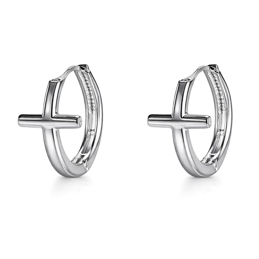 Brinco Argola Em Cruz Banhado A Prata 925 - 000000... - RC JOIAS BY RUDI