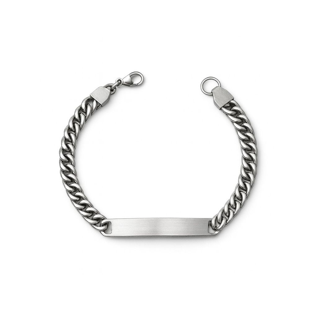 Pulseira Grumet Placa Lisa Fecho Lagosta Aço Inoxi... - RC JOIAS BY RUDI