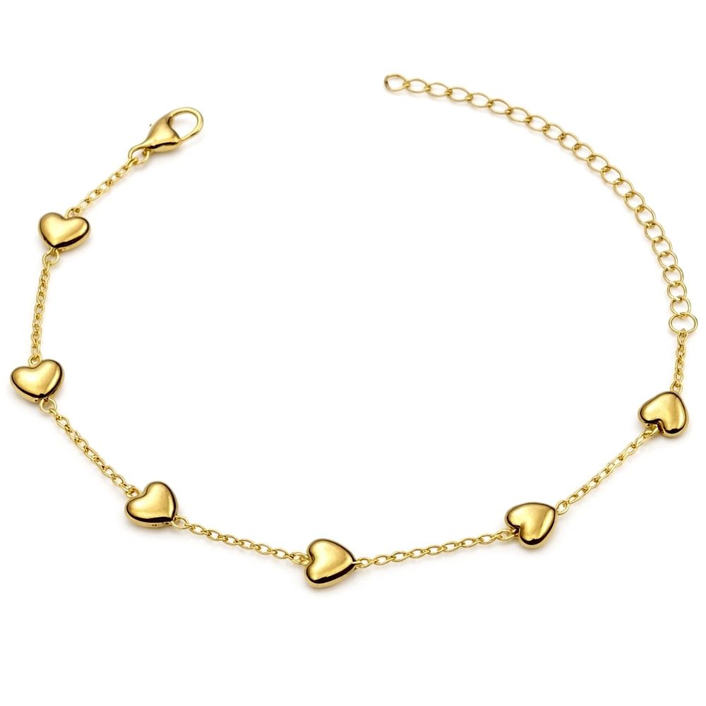 Pulseira Seis Corações Espaçada Banhado A Ouro 18K... - RC JOIAS BY RUDI