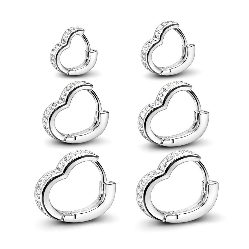 Brinco Trio Coração Click Cravejado Banhado a Prat... - RC JOIAS BY RUDI