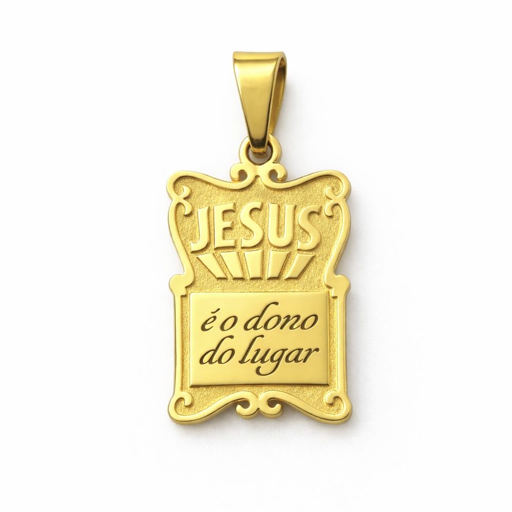 Pingente Placa Jesus É o Dono Aço Dourado - 000000... - RC JOIAS BY RUDI