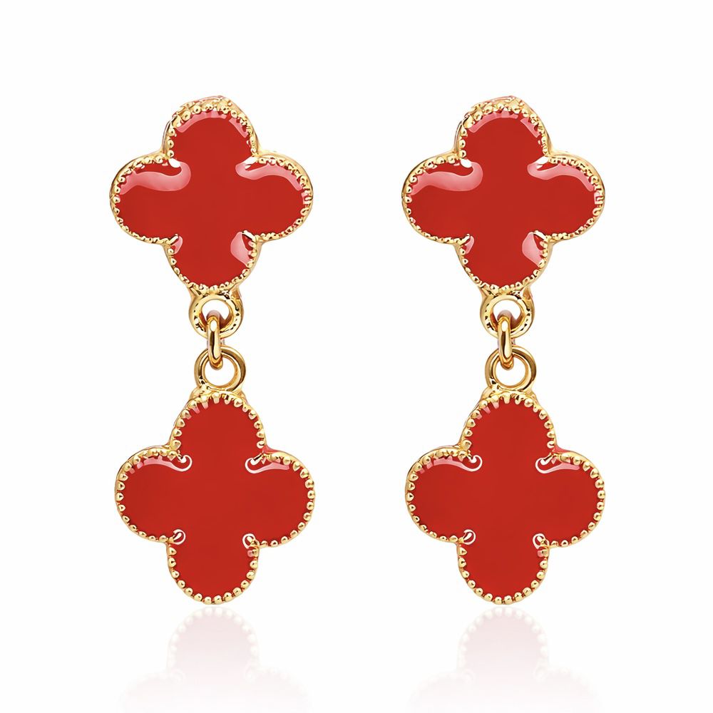 Brinco Trevo Vermelho Virgínia Banhado a Ouro 18k ... - RC JOIAS BY RUDI