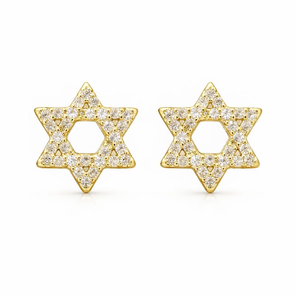 Brinco Estrela Davi Cristal Cravejado Banhado a Ou... - RC JOIAS BY RUDI