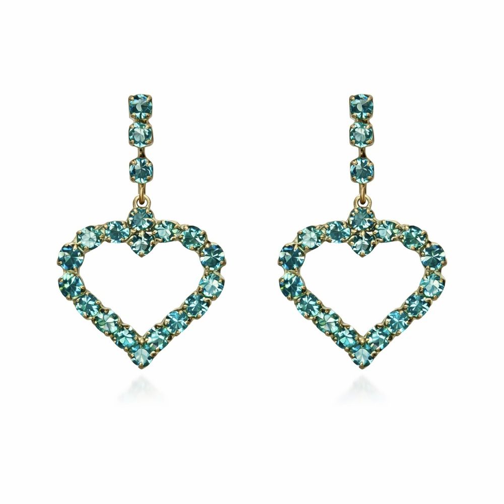 Brinco Coração Pedra Azul Strass Banhado A Ouro 18... - RC JOIAS BY RUDI