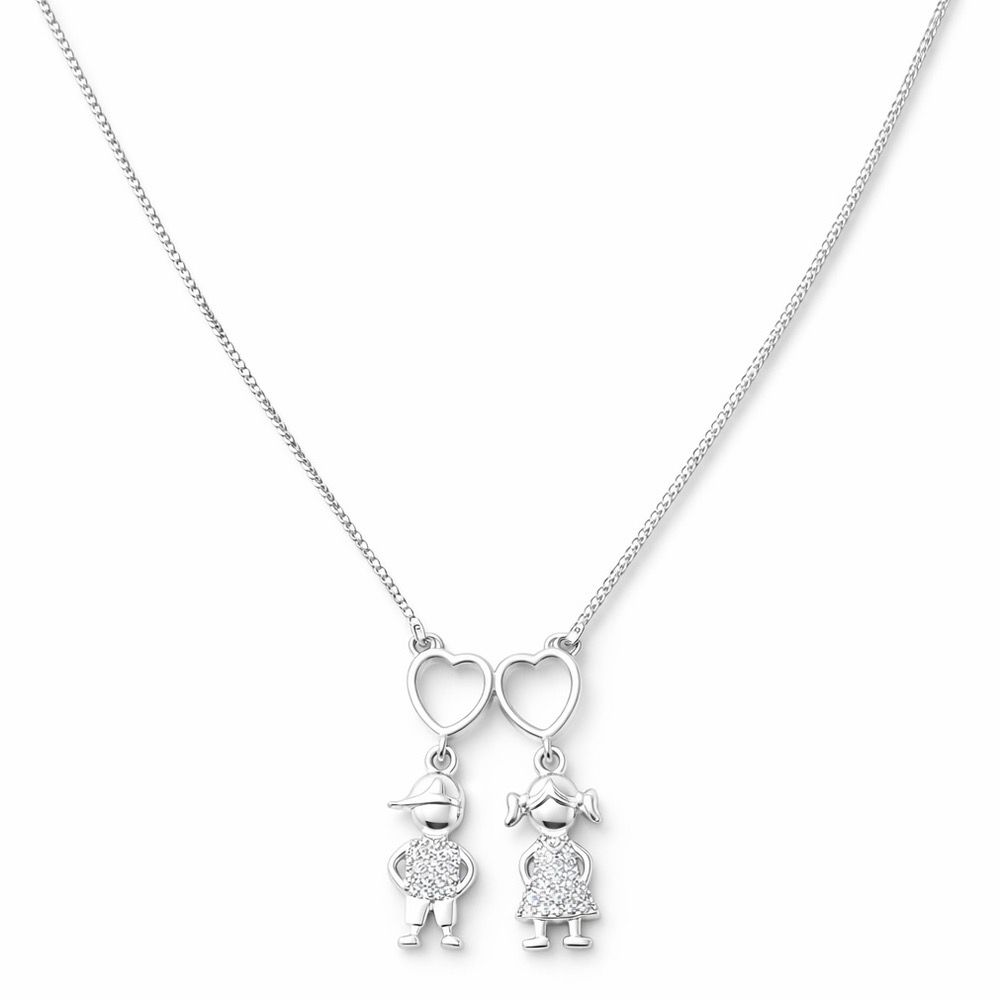 Cola Casal Filhos Cravejado Banhado a Prata 925 - ... - RC JOIAS BY RUDI