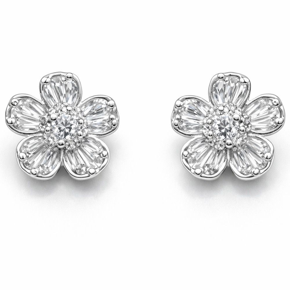 Brinco Flor Clássica Cravejada Banhado a Prata 925... - RC JOIAS BY RUDI