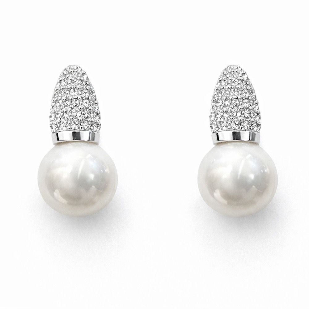 Brinco Pérola Base Cravejada Banhado a Prata 925 -... - RC JOIAS BY RUDI