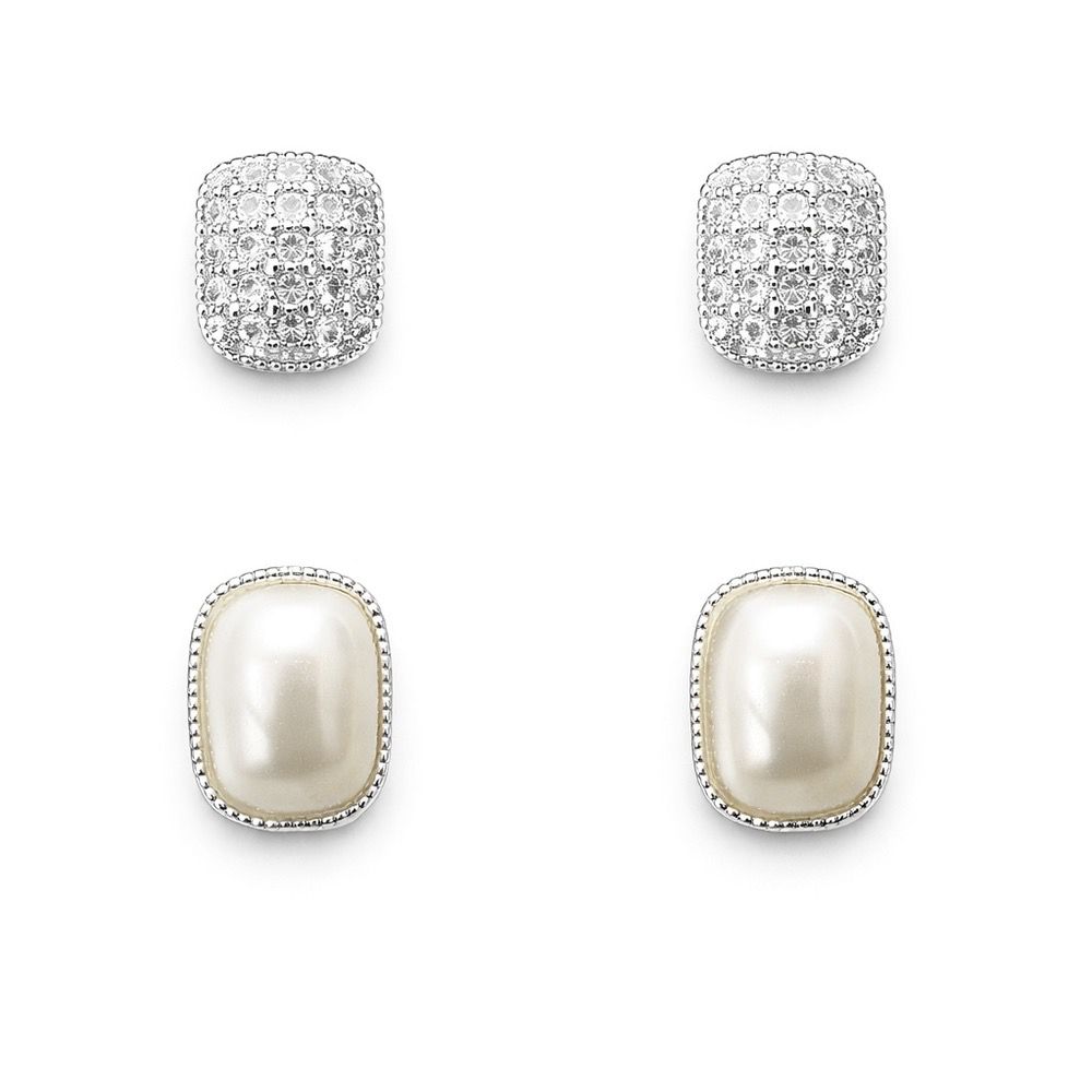 Brinco Trio Pérola Cravejado Luz Banhado a Prata 9... - RC JOIAS BY RUDI