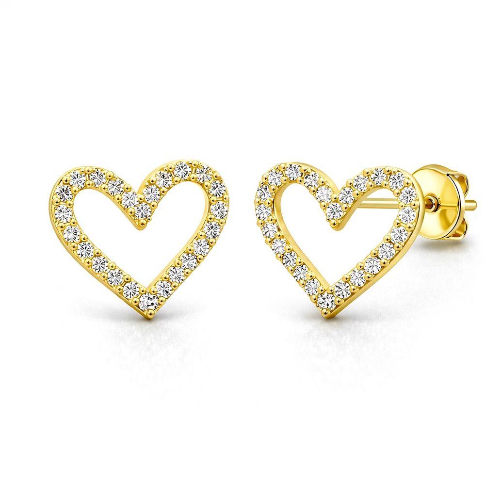 Brinco Coração Vazado Cravejado Hipoalergênico Ban... - RC JOIAS BY RUDI