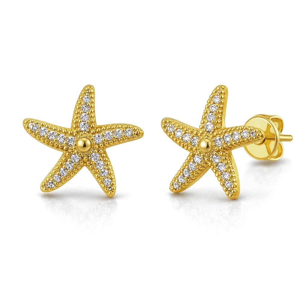 Brinco Estrela do Mar Cravejado Hipoalergênico Ban... - RC JOIAS BY RUDI