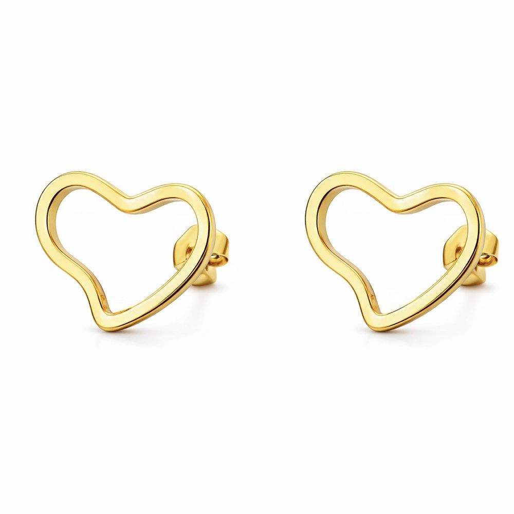 Brinco Coração Vazado Curvado Banhado a Ouro 18K -... - RC JOIAS BY RUDI