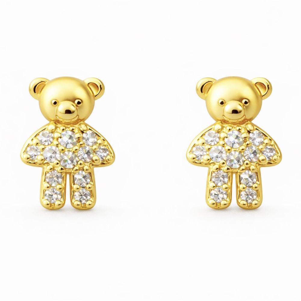 Brinco Urso Mini Cristal Cravejado Banhado a Ouro ... - RC JOIAS BY RUDI