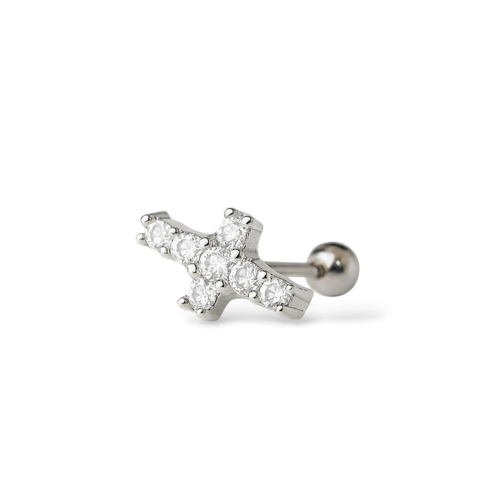 Piercing Helix Cruz Cravejado Aço Inoxidável - 00... - RC JOIAS BY RUDI