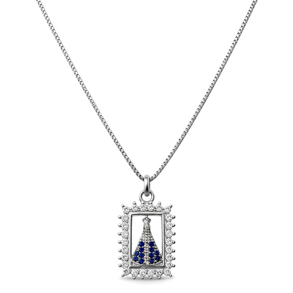 Colar Nossa Senhora Moldura Cravejado Banhado a Pr... - RC JOIAS BY RUDI