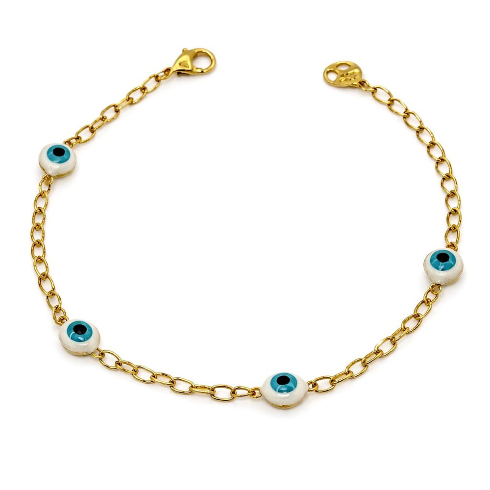 Pulseira Olho Grego Redondo Azul Claro Banhado A O... - RC JOIAS BY RUDI