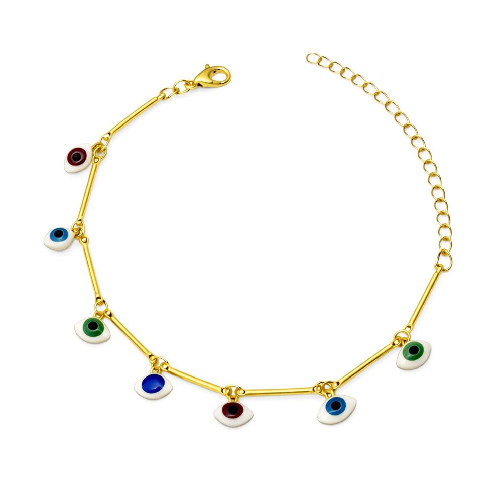 Pulseira Olho Grego Terceiro Colorido Palito Banha... - RC JOIAS BY RUDI