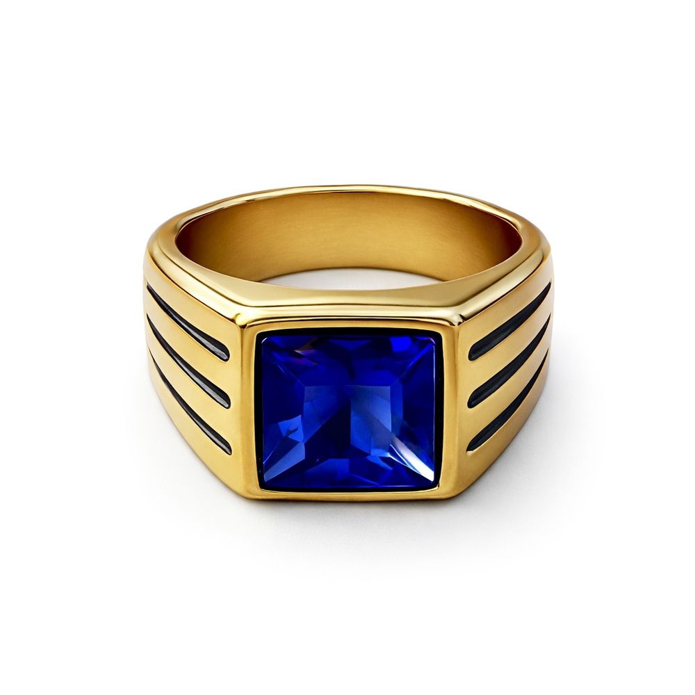 Dedeira Pedra Azul 3 Linhas Aço Dourado - 00000001... - RC JOIAS BY RUDI