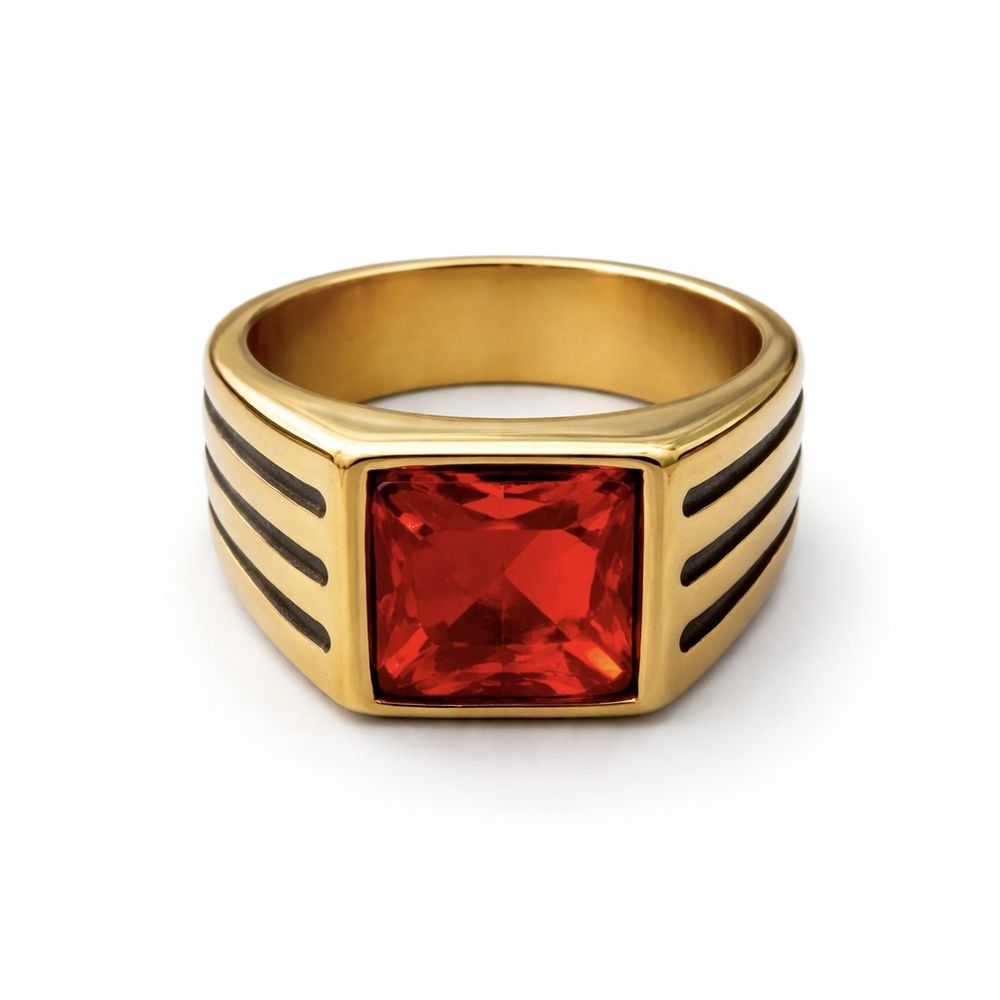 Dedeira Pedra Vermelha 3 linhas Aço Dourado - 0000... - RC JOIAS BY RUDI