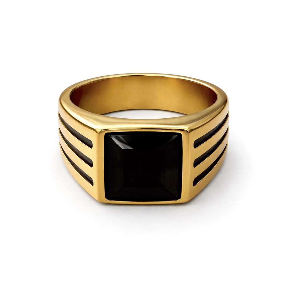 Dedeira Pedra Preta 3 Linhas Aço Dourado - 0000000... - RC JOIAS BY RUDI