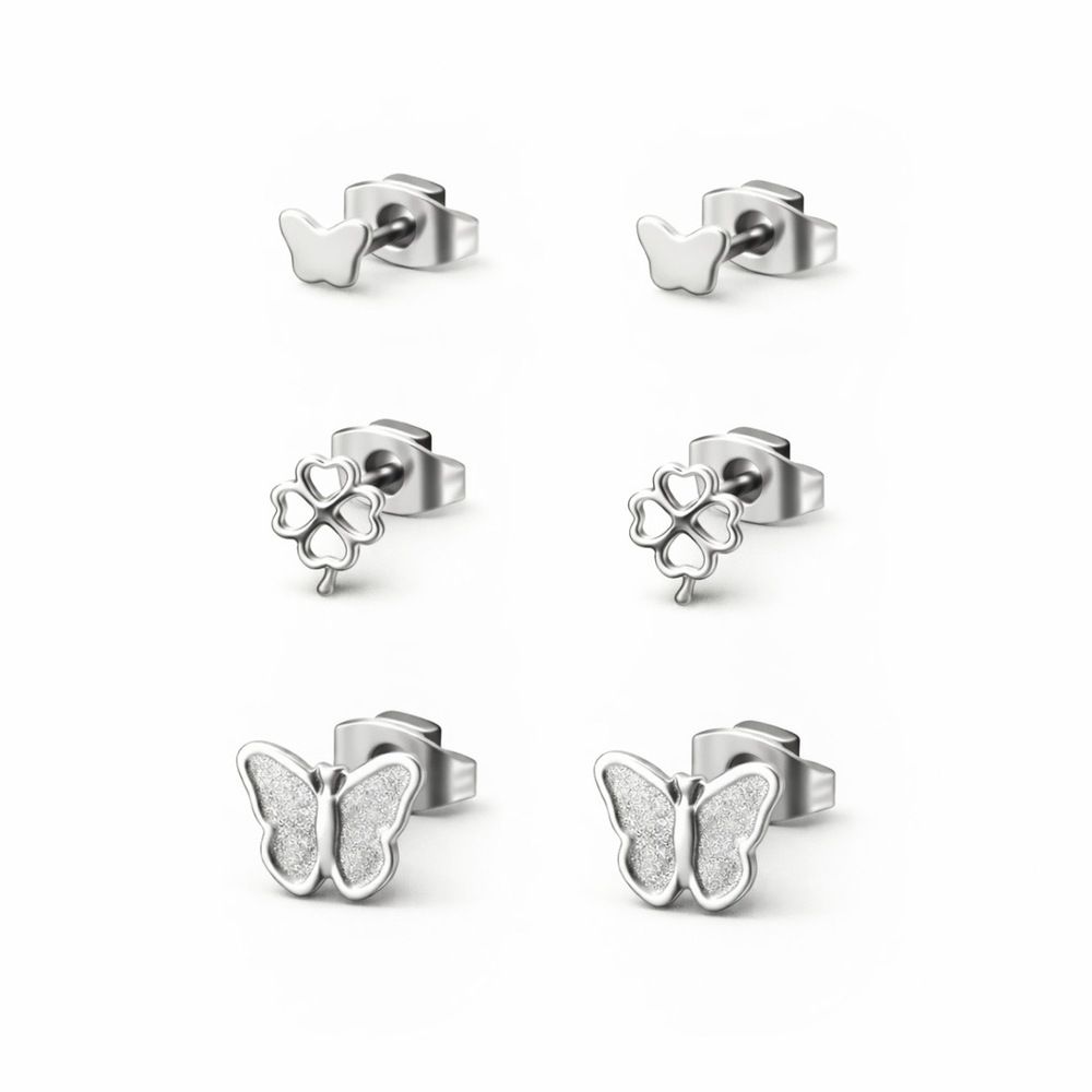 Brinco Trio Borboleta Trevo Aço Inoxidável - 00000... - RC JOIAS BY RUDI