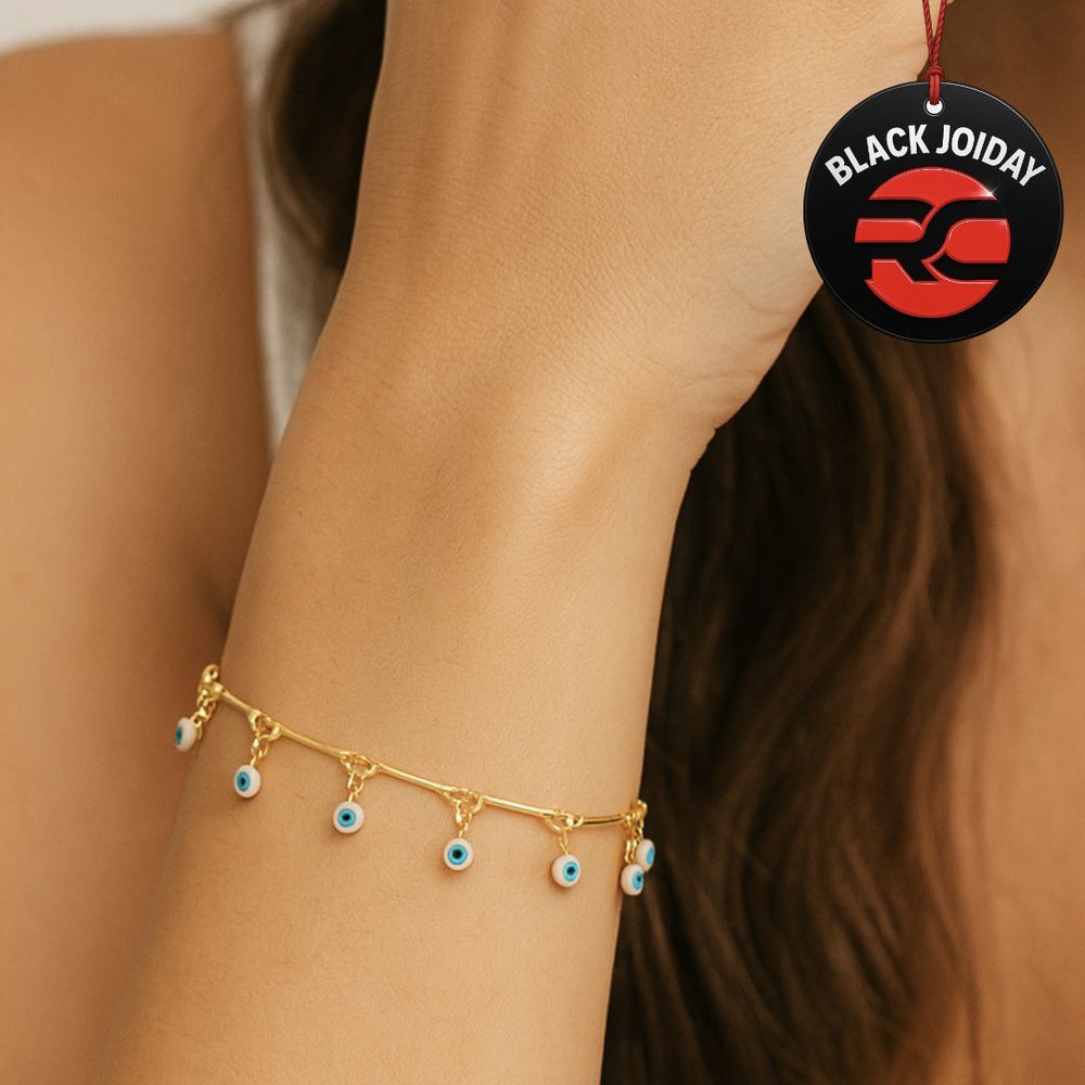 Pulseira Olho Grego Redondo Azul Claro Pendurado P... - RC JOIAS BY RUDI