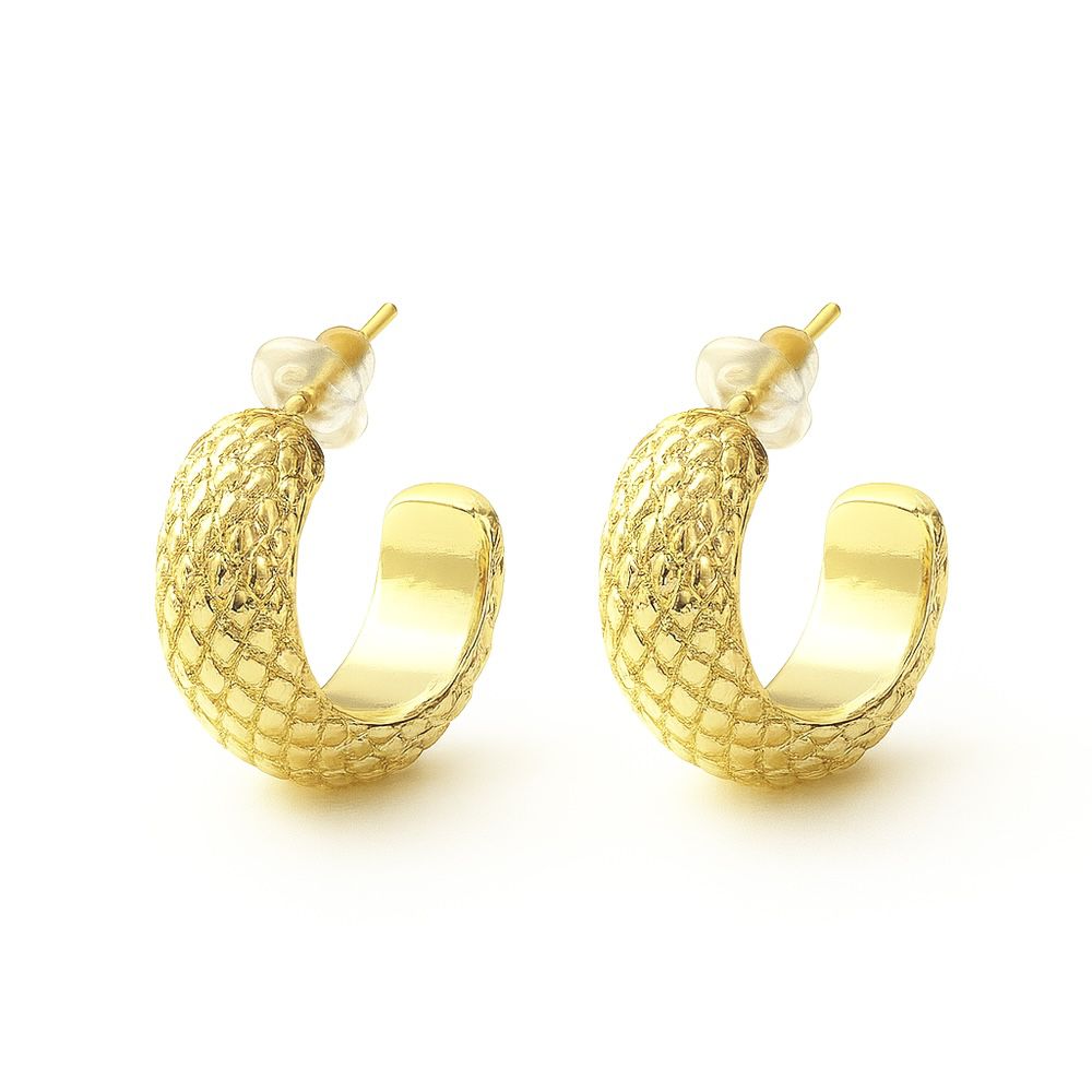 Brinco Argola Escamas Banhado a Ouro 18K - 0000000... - RC JOIAS BY RUDI