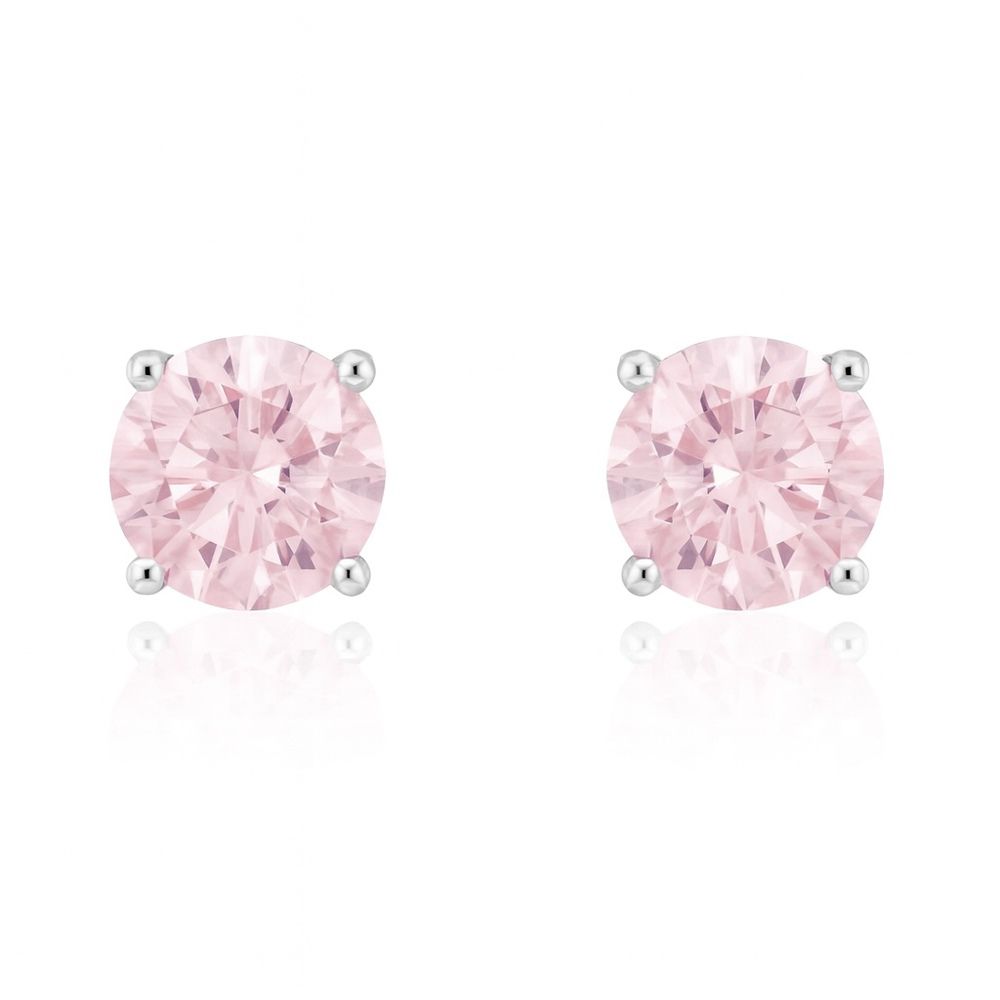 Brinco Pedra Redonda Rosa Zircônia Banhado A Prata... - RC JOIAS BY RUDI