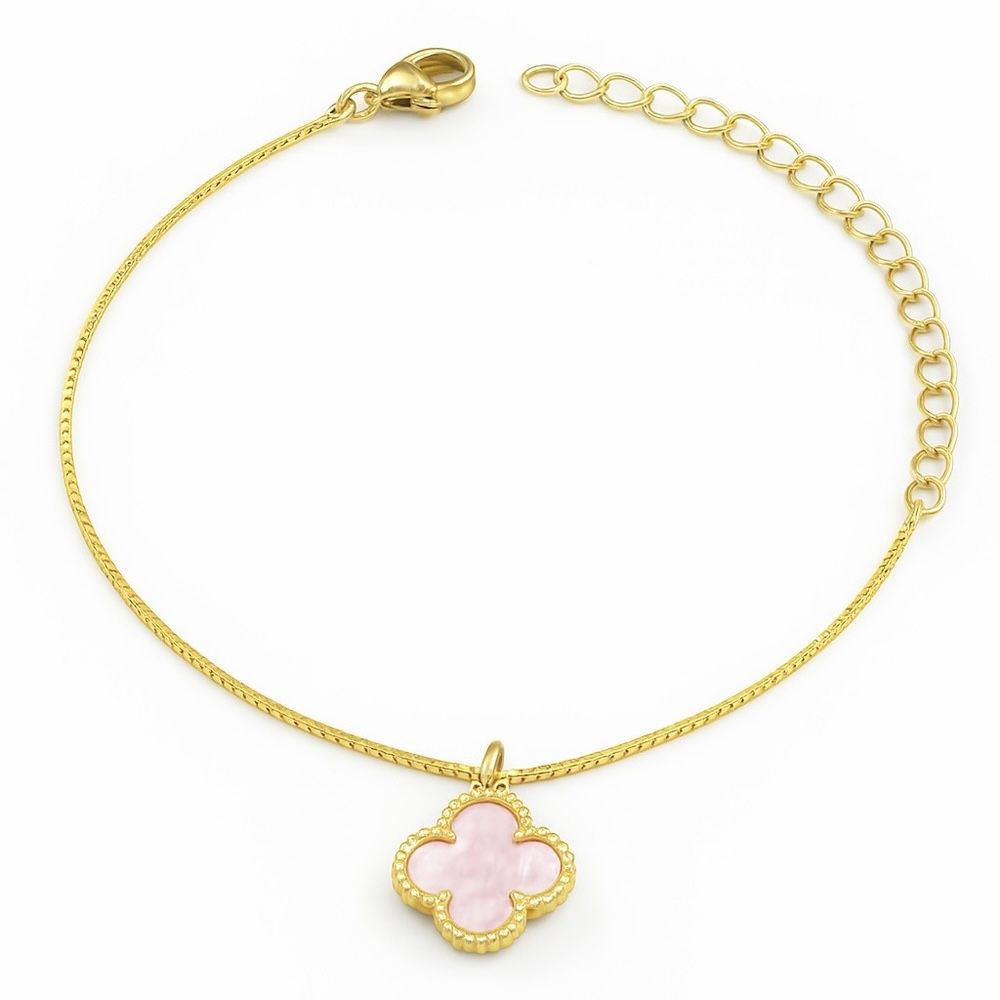 Pulseira Veneziana Trevo Rosa Banhado a Ouro 18K -... - RC JOIAS BY RUDI