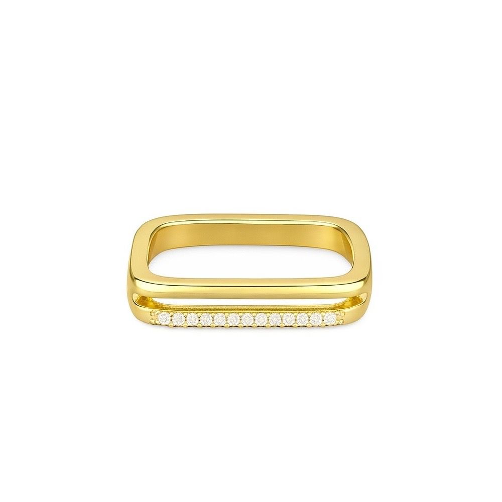 Anel Quadrado 2 Linhas Cristal Cravejado Banhado a... - RC JOIAS BY RUDI