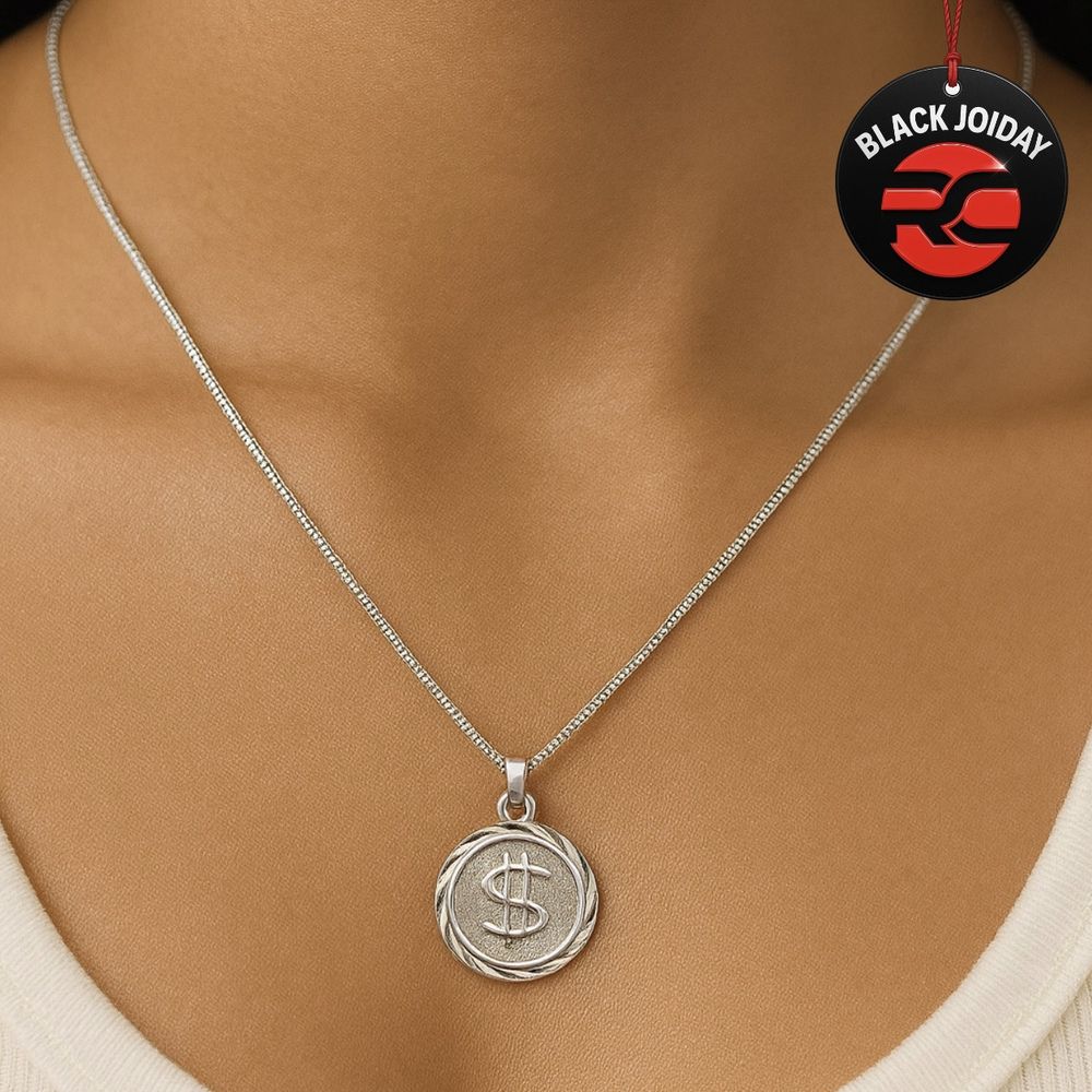 Colar Cifrão Placa 13 Banhado A Prata 925 - 000000... - RC JOIAS BY RUDI