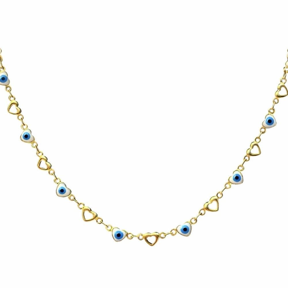 Colar Olho Grego Vazado Branco Azul Claro Banhado ... - RC JOIAS BY RUDI