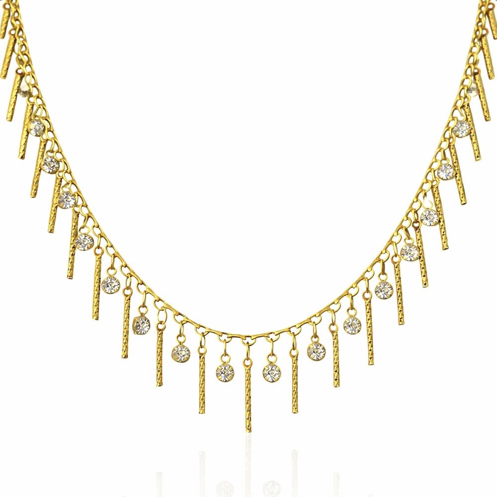 Colar Palitos Strass Pendurado Banhado A Ouro 18K ... - RC JOIAS BY RUDI