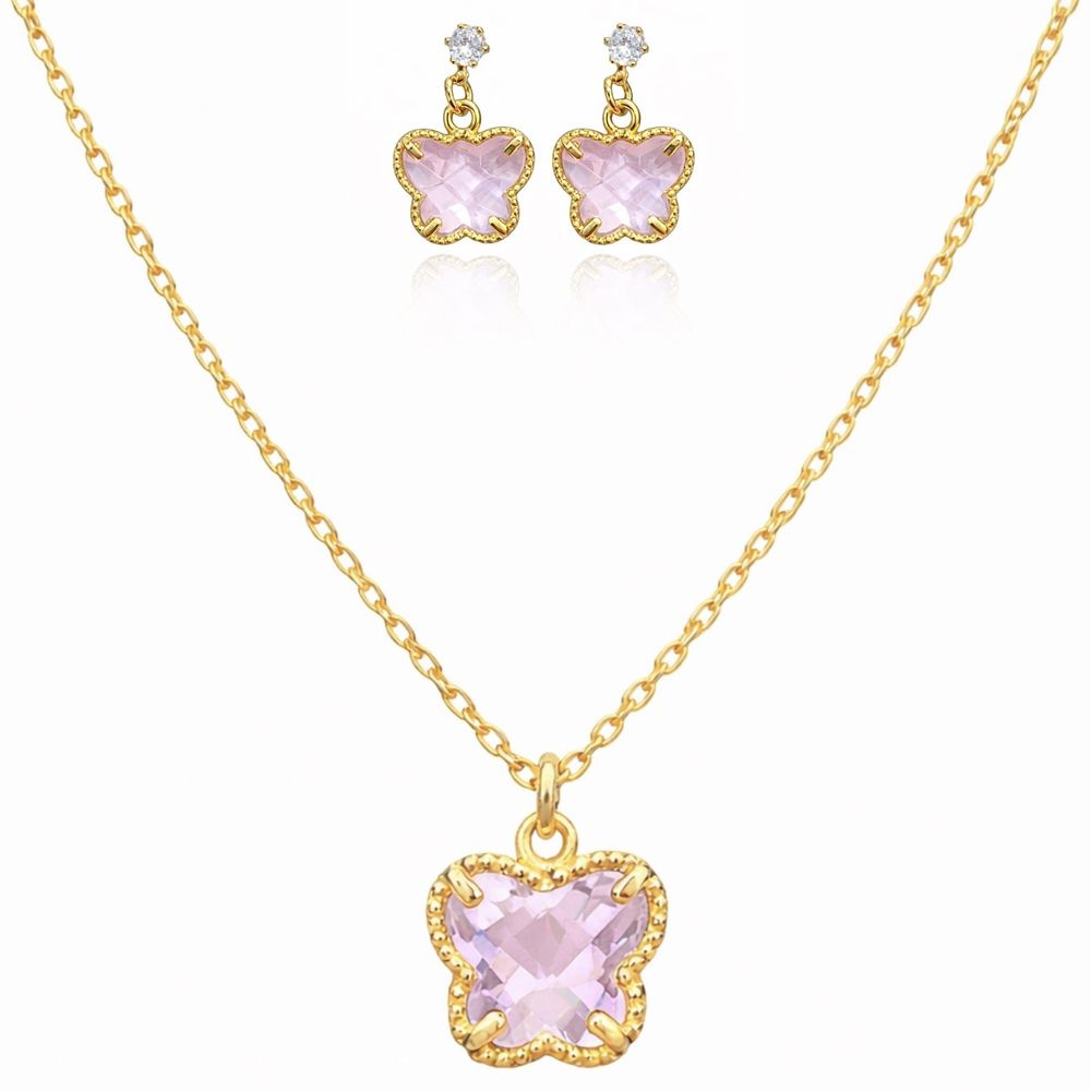 Conjunto Infantil Borboleta Rosa Banhado a Ouro 18... - RC JOIAS BY RUDI