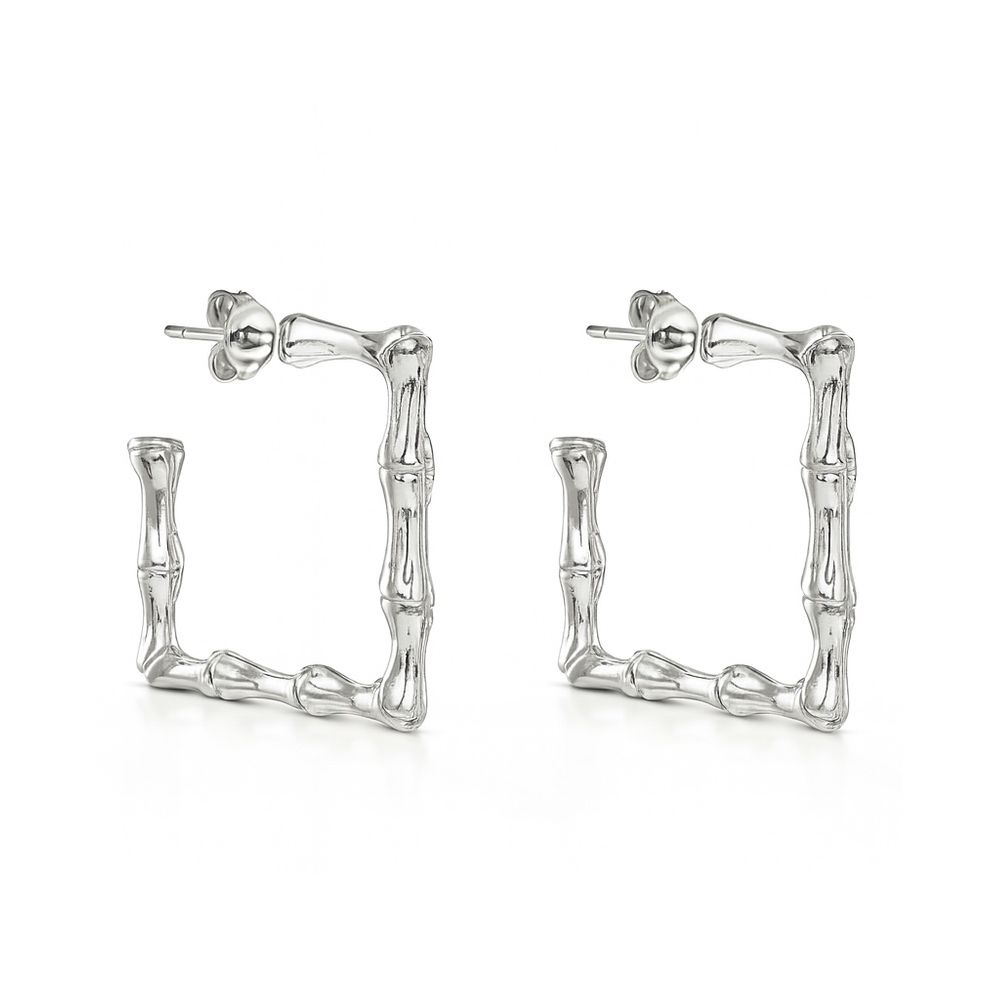 Brinco Argola Quadrada Bamboo Banhado a Prata 925 ... - RC JOIAS BY RUDI