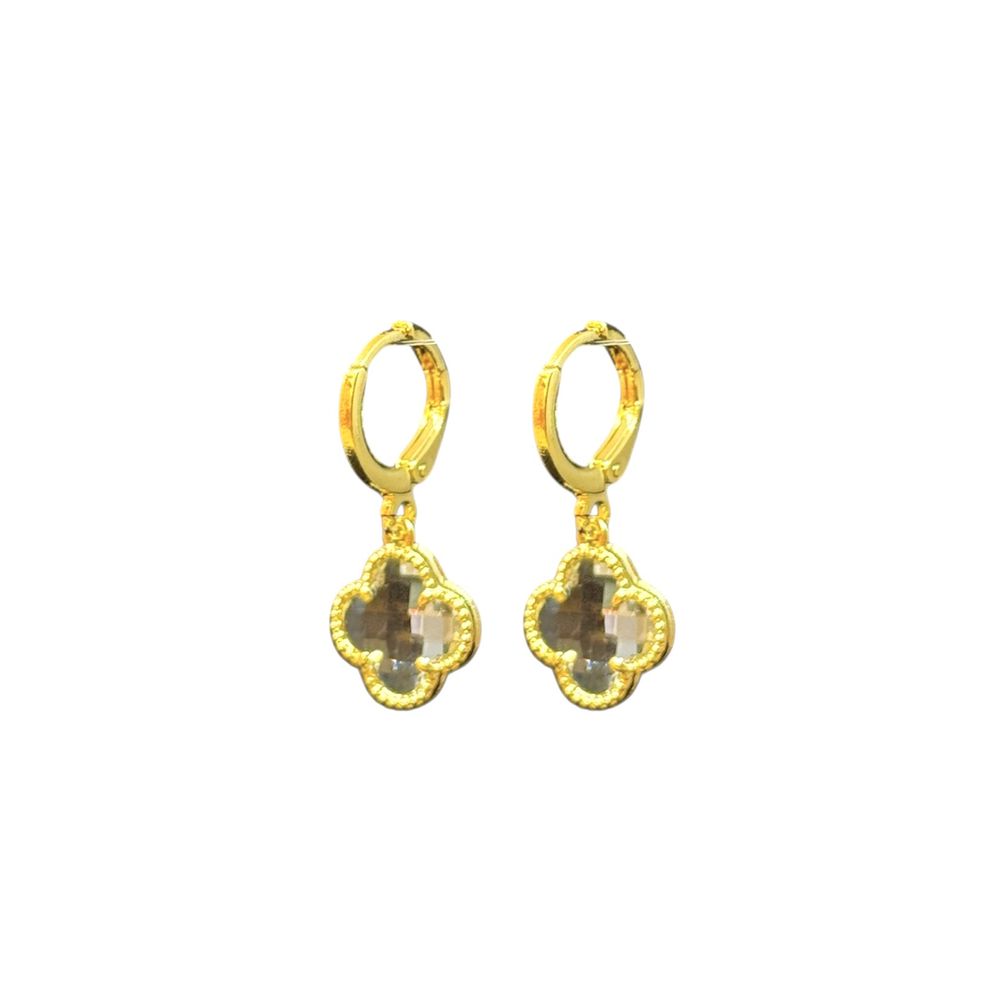 Brinco Trevo 3D Cristal Tranqueta Banhado a Ouro 1... - RC JOIAS BY RUDI