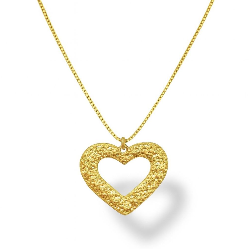 Colar Coração Textura Banhado A Ouro 18K - 0000000... - RC JOIAS BY RUDI