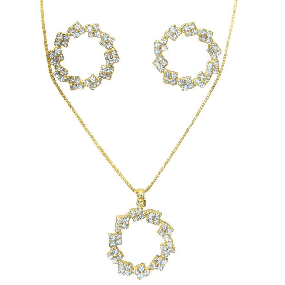 Conjunto Coroa Flor Strass Banhado A Ouro 18K - 00... - RC JOIAS BY RUDI