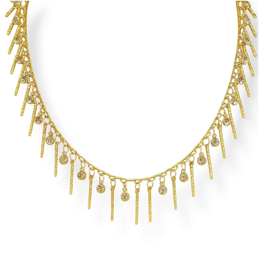 Colar Palitos Strass Pendurado Banhado A Ouro 18K ... - RC JOIAS BY RUDI