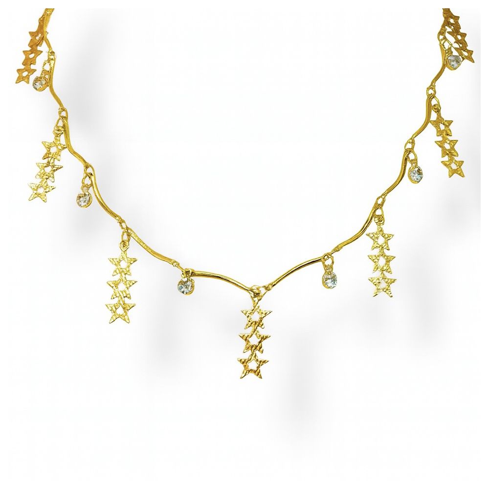 Colar Estrela Tripla Pendurado Banhado A Ouro 18K ... - RC JOIAS BY RUDI