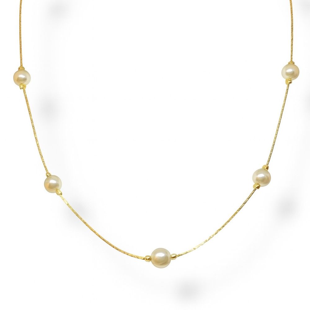 Colar Malha L90 Pérola Espaçada Banhado A Ouro 18K... - RC JOIAS BY RUDI