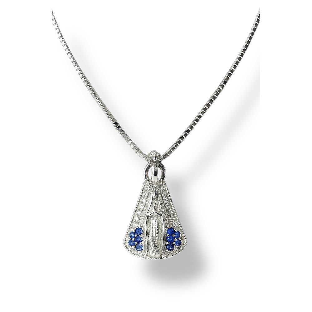 Colar Veneziana Nossa Senhora Cravejada Azul Banha... - RC JOIAS BY RUDI