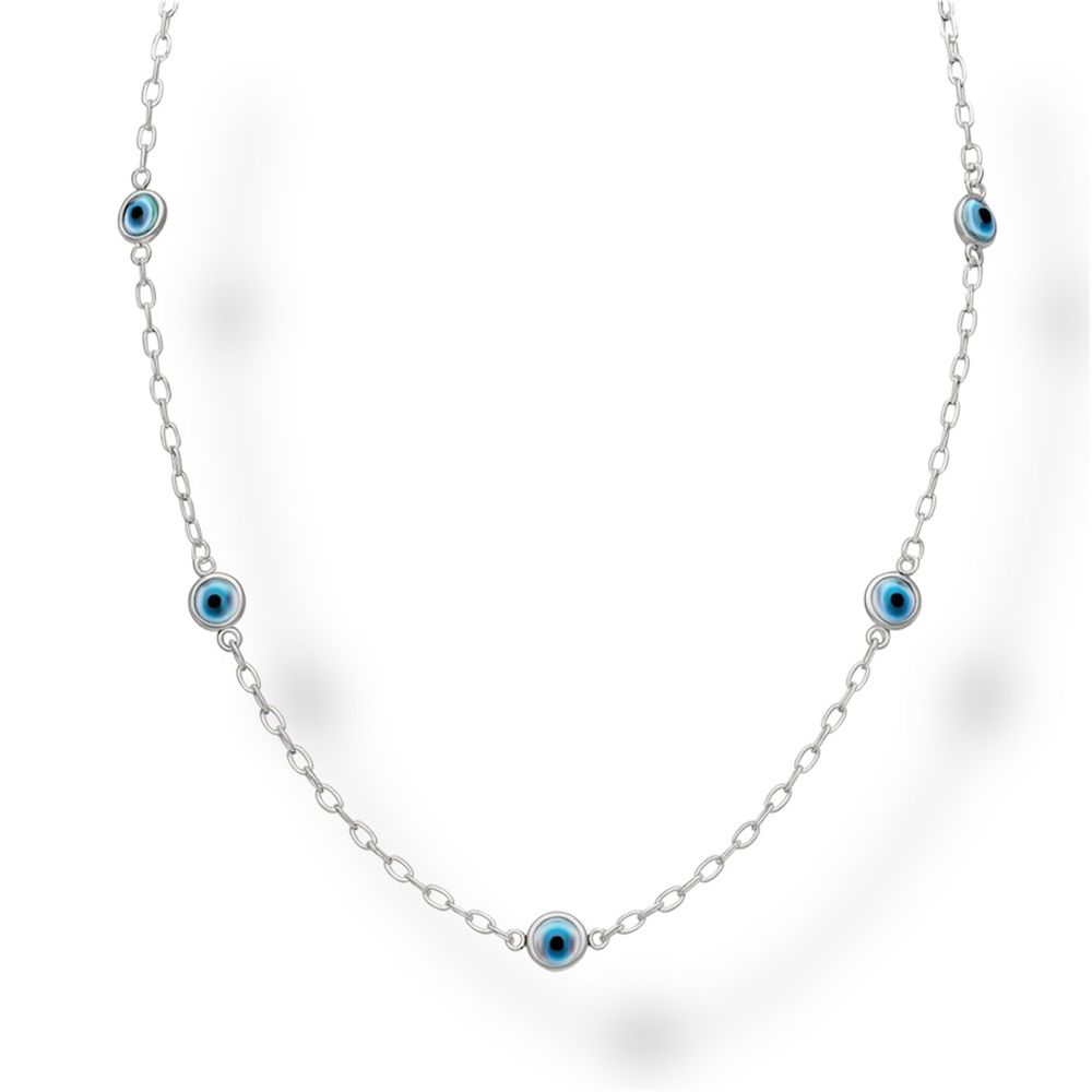 Colar longo Olho Grego Branco Azul Claro Banhado A... - RC JOIAS BY RUDI