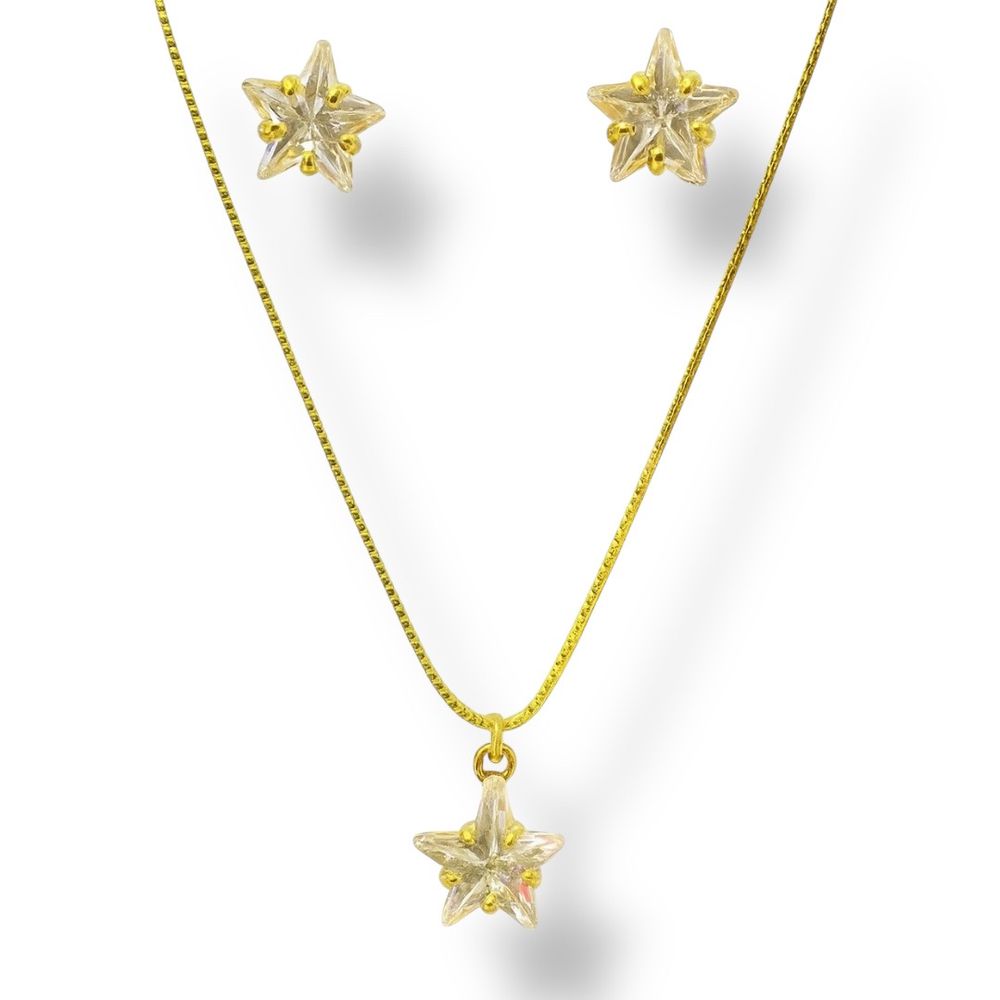 Conjunto Estrela Zircônia Banhado A Ouro 18K - 000... - RC JOIAS BY RUDI