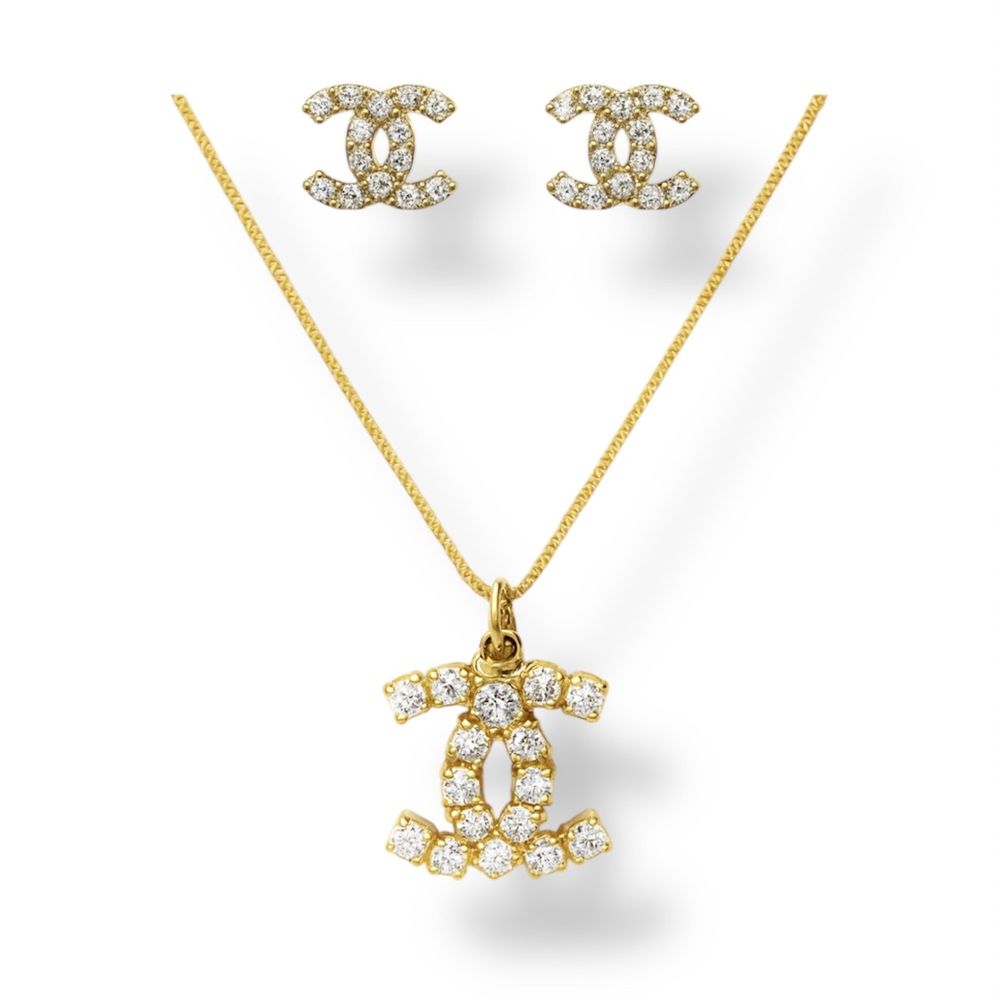 Conjunto Chanel Strass Veneziana Banhado A Ouro 18... - RC JOIAS BY RUDI