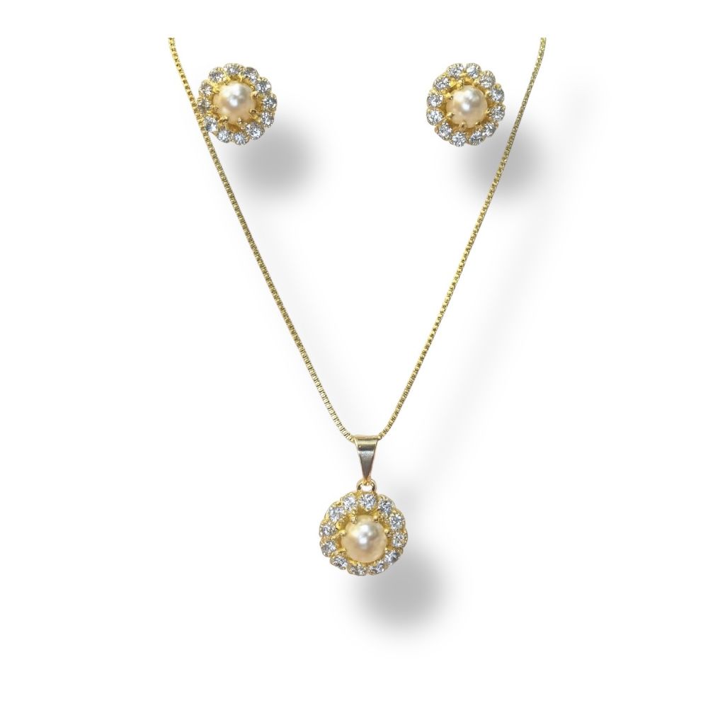 Conjunto Pérola Vovó Strass Banhado A Ouro 18K - 0... - RC JOIAS BY RUDI