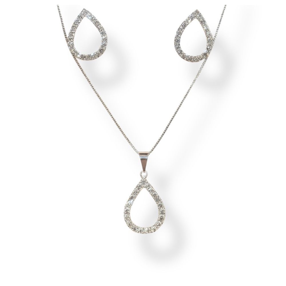 Conjunto Gota Vazada Strass Banhado A Prata 925 - ... - RC JOIAS BY RUDI