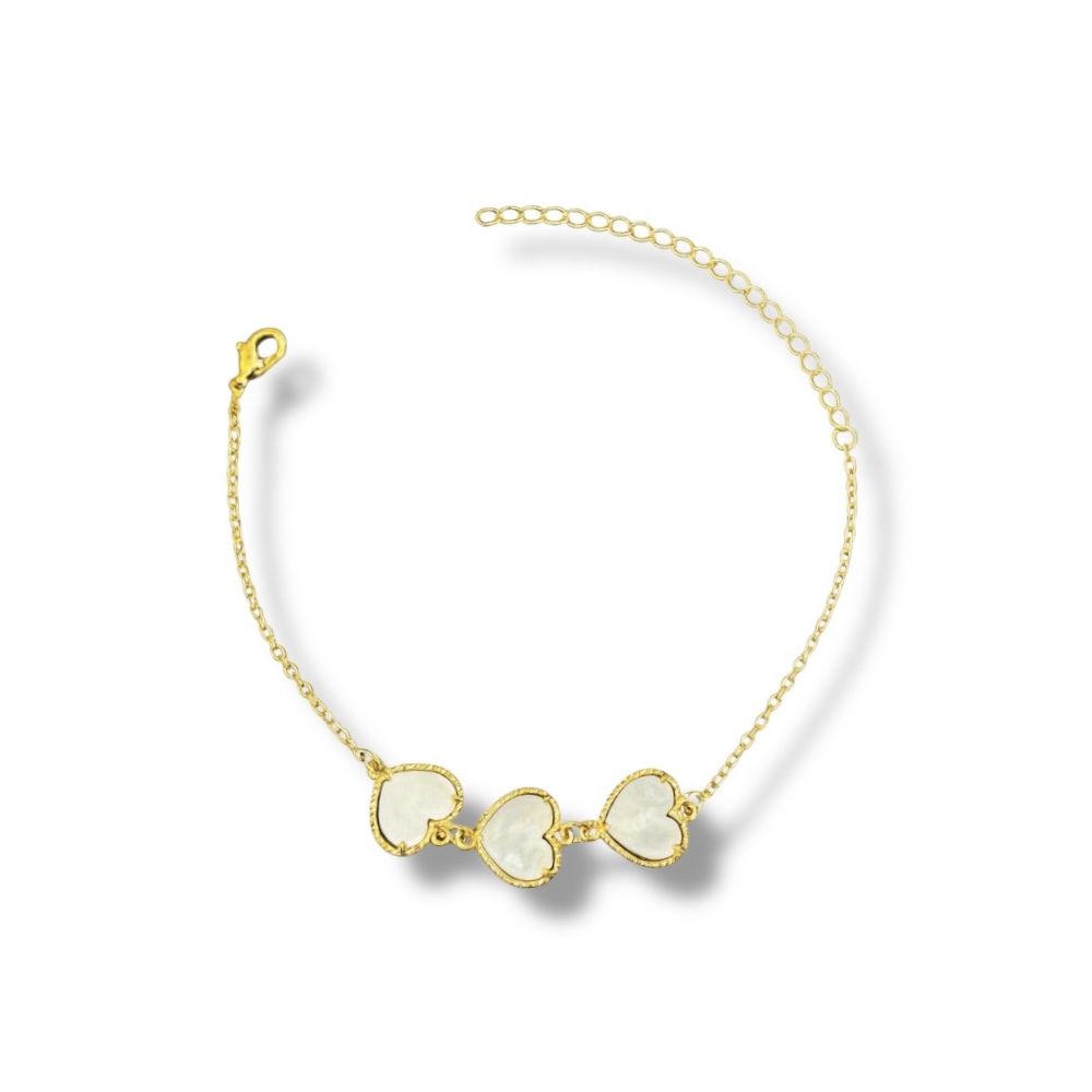 Pulseira Três Corações Resina Branca Banhado A Our... - RC JOIAS BY RUDI