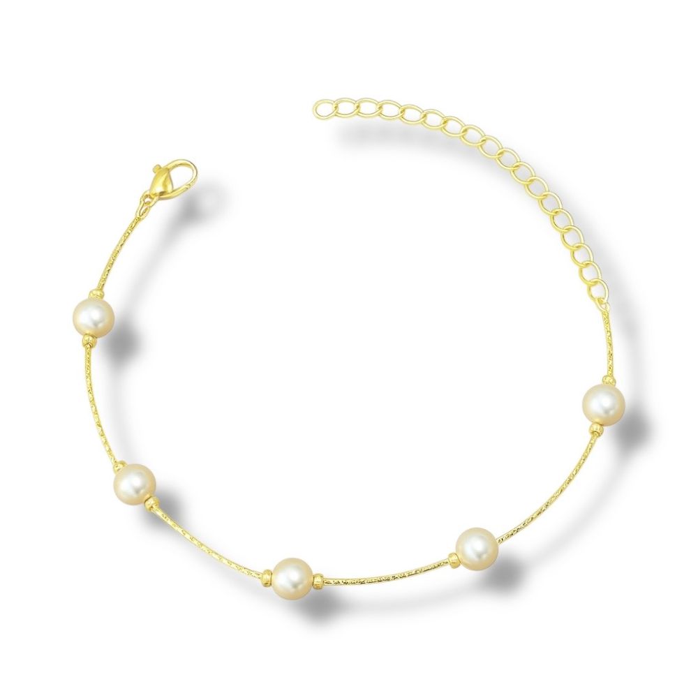 Pulseira Malha L90 Pérola Espaçada Banhado A Ouro ... - RC JOIAS BY RUDI