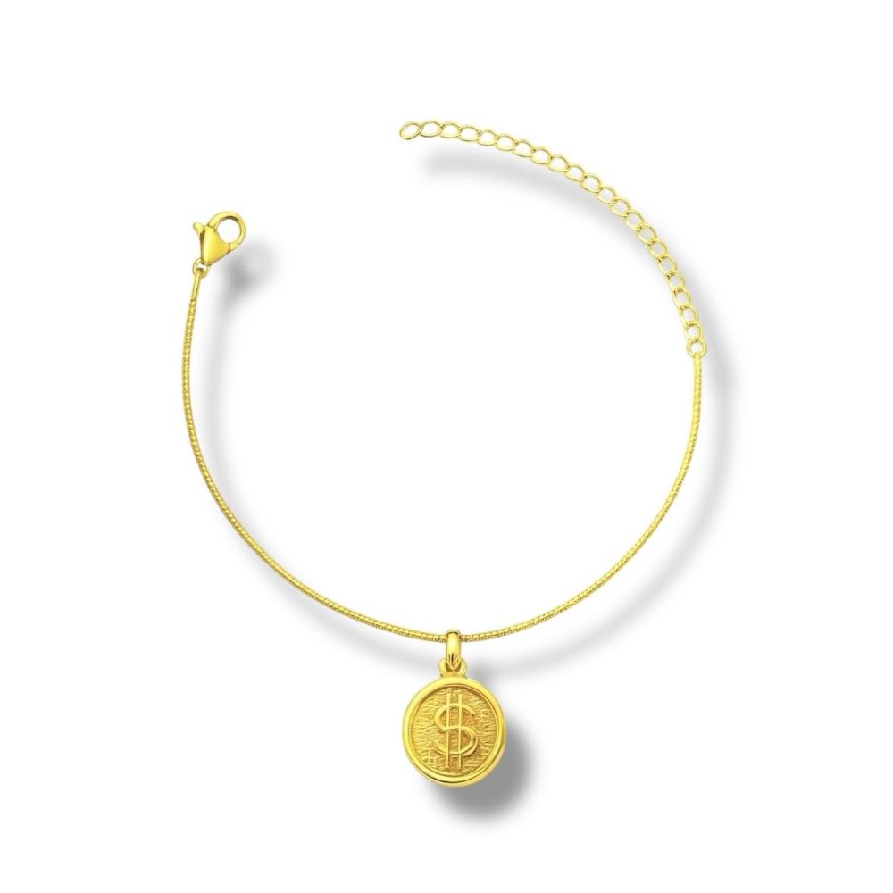 Pulseira Veneziana Cifrão Pendurado Banhado A Ouro... - RC JOIAS BY RUDI